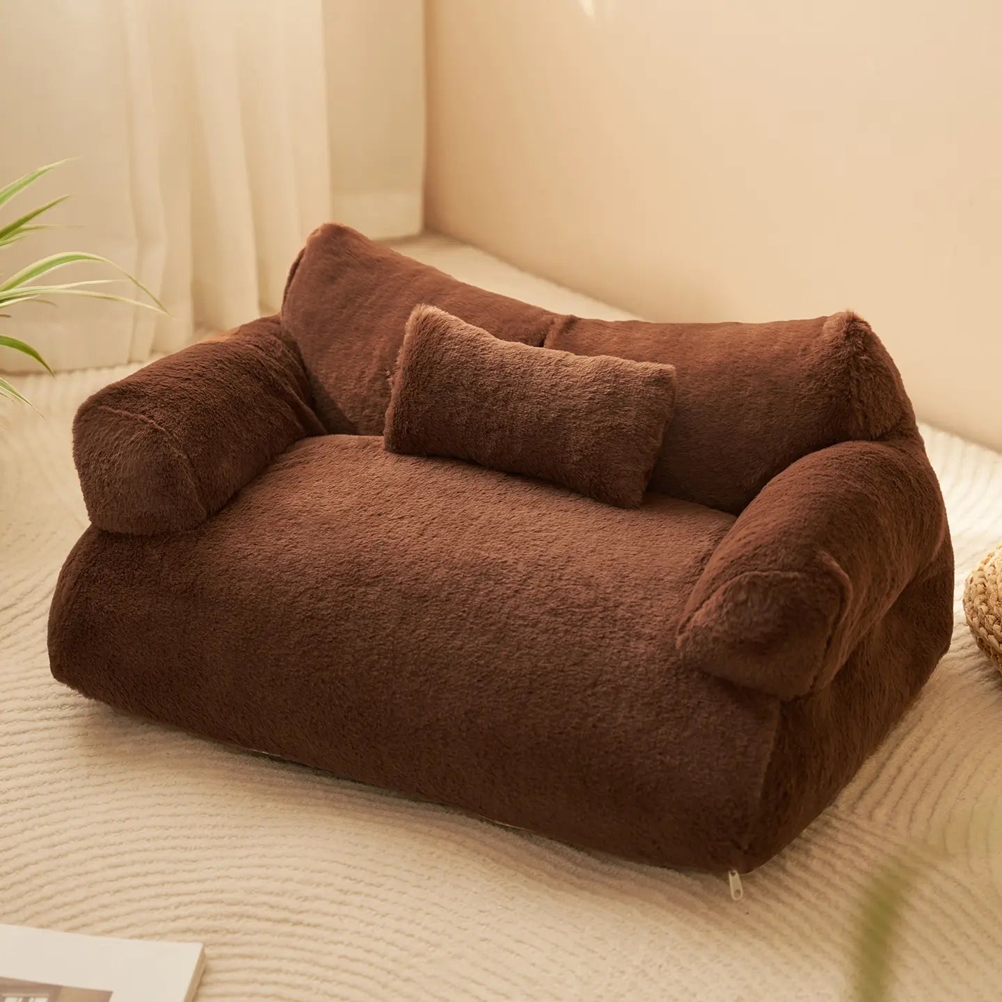 All-Season Ultra-Soft Pet Sofa Bed with Washable Cover and Non-Slip Base for Small to Medium Pets