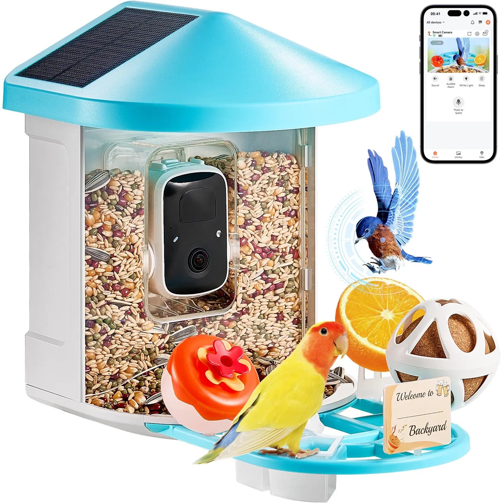 VEVOR Solar-Powered Smart Bird Feeder Camera with Live Video, AI Identification, Auto Detection, Instant Notifications, and 2K Full HD – Perfect Gift for Bird Enthusiasts