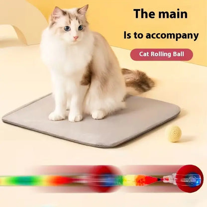Automatic Rolling Silicone Pet Toy with Smart Obstacle Avoidance and Colorful Plush Tail for Cats and Dogs