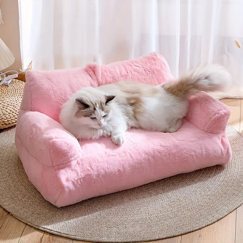 All-Season Ultra-Soft Pet Sofa Bed with Washable Cover and Non-Slip Base for Small to Medium Pets