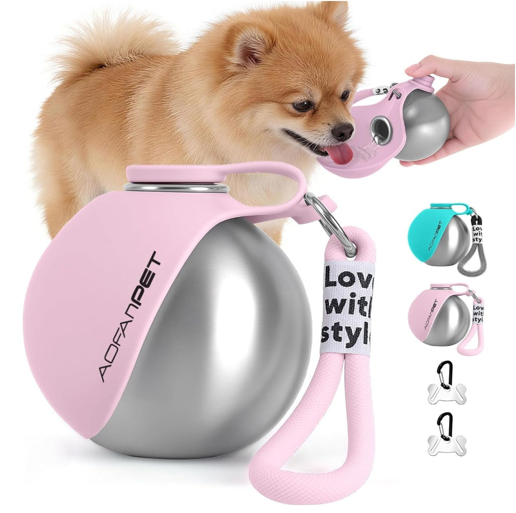 Portable Stainless Steel Water Bottle for Small Dogs - Convenient Travel Water Dispenser and Bowl for Pets