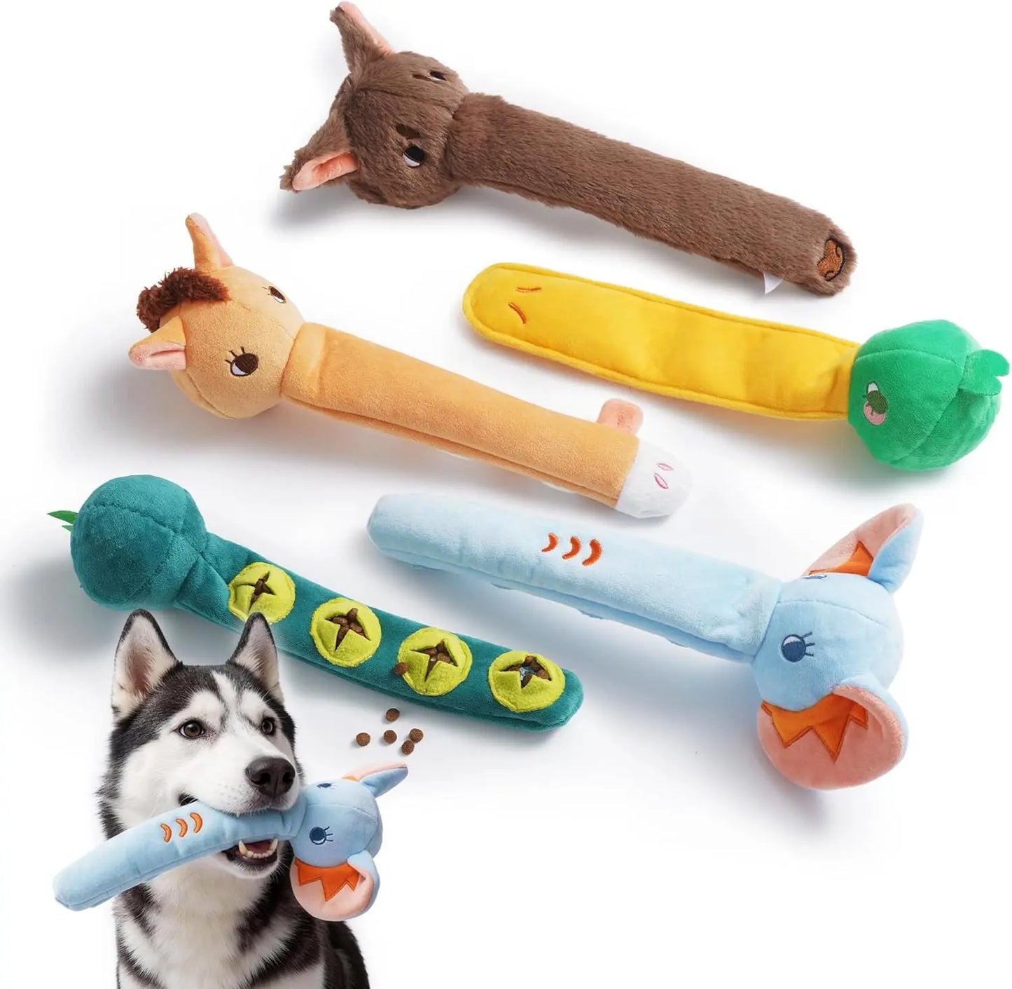 Nocciola 5-Pack Plush Wild Animal Squeaky Dog Toys with Crinkle Paper and Treat Compartment - Interactive Fetch Toys for Aggressive Chewers and All Breeds