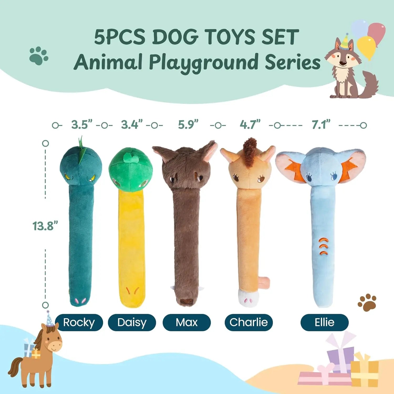 Nocciola 5-Pack Plush Wild Animal Squeaky Dog Toys with Crinkle Paper and Treat Compartment - Interactive Fetch Toys for Aggressive Chewers and All Breeds