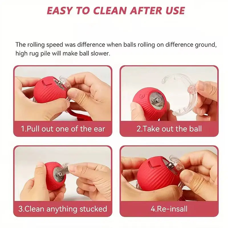 Automatic Rolling Silicone Pet Toy with Smart Obstacle Avoidance and Colorful Plush Tail for Cats and Dogs