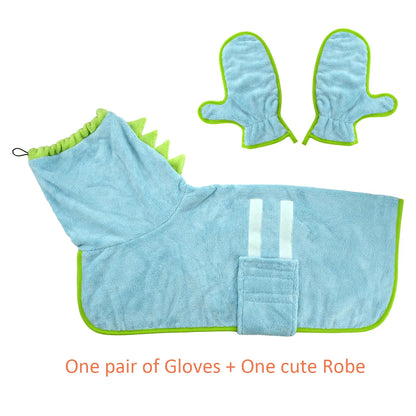 Quick-Dry Dog Bathrobe and Towel Set with Adjustable Microfiber Robe and Drying Gloves, Perfect for Cold Weather and Beach Swimming Grooming Supplies