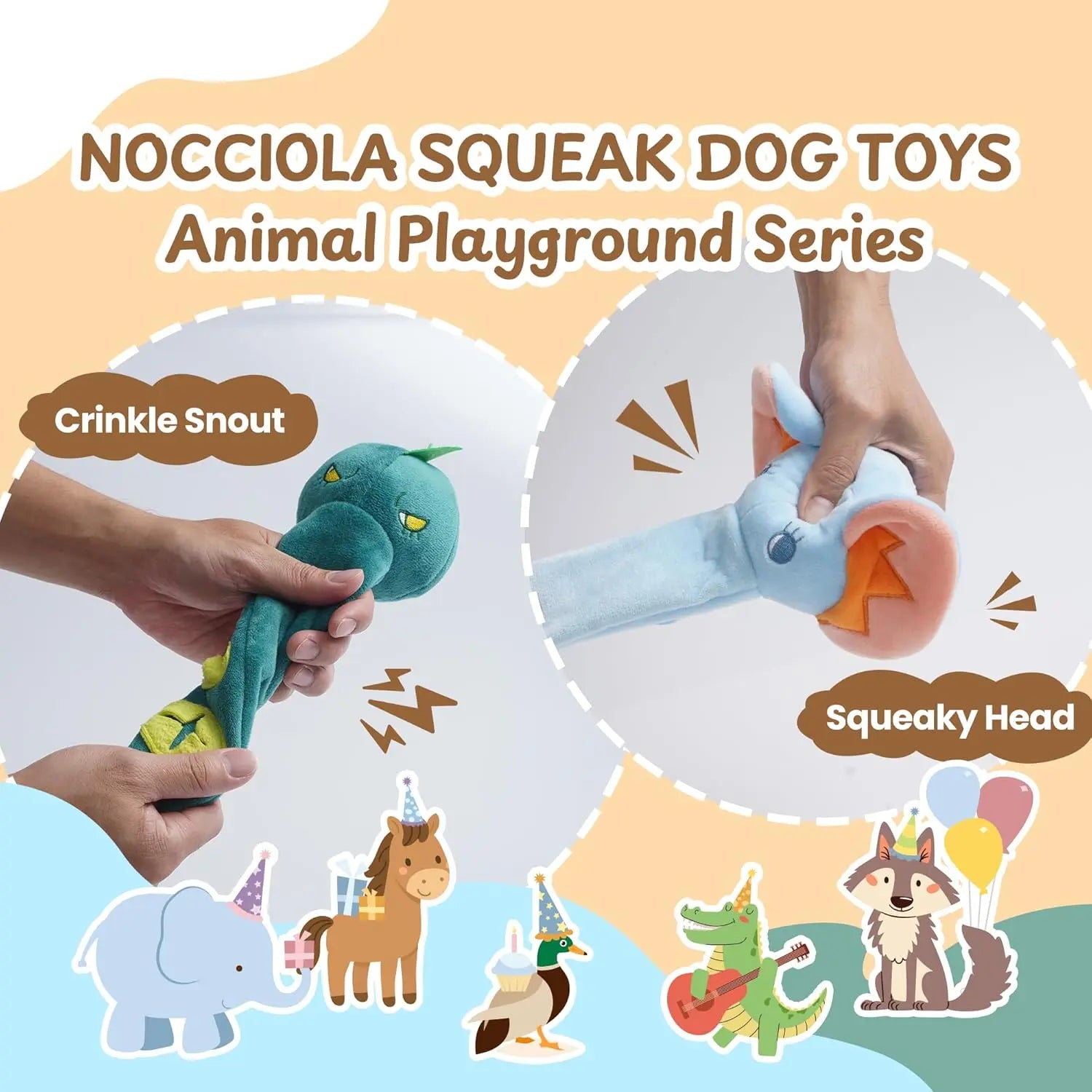 Nocciola 5-Pack Plush Wild Animal Squeaky Dog Toys with Crinkle Paper and Treat Compartment - Interactive Fetch Toys for Aggressive Chewers and All Breeds