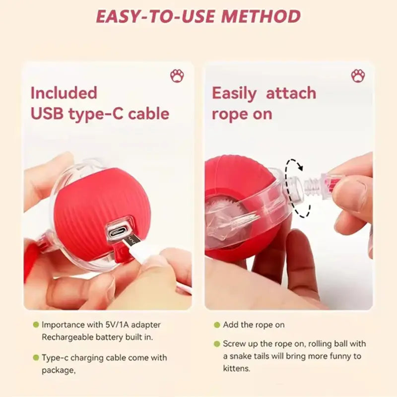 Automatic Rolling Silicone Pet Toy with Smart Obstacle Avoidance and Colorful Plush Tail for Cats and Dogs