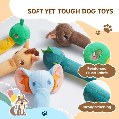 Nocciola 5-Pack Plush Wild Animal Squeaky Dog Toys with Crinkle Paper and Treat Compartment - Interactive Fetch Toys for Aggressive Chewers and All Breeds