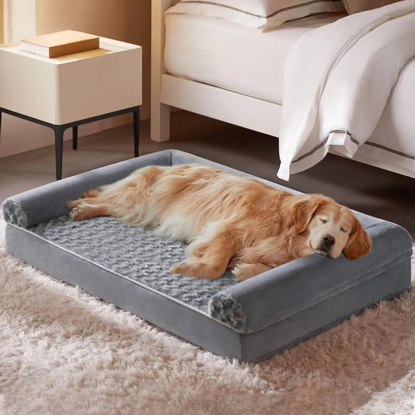 Orthopedic Self-Warming Calming Dog Bed for Medium to Large Dogs by Summervibes BFPETHOME, Waterproof Couch Pet Bed with Removable Washable Cover