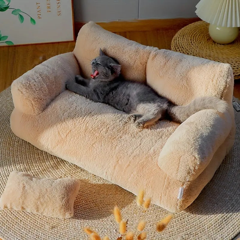 All-Season Ultra-Soft Pet Sofa Bed with Washable Cover and Non-Slip Base for Small to Medium Pets