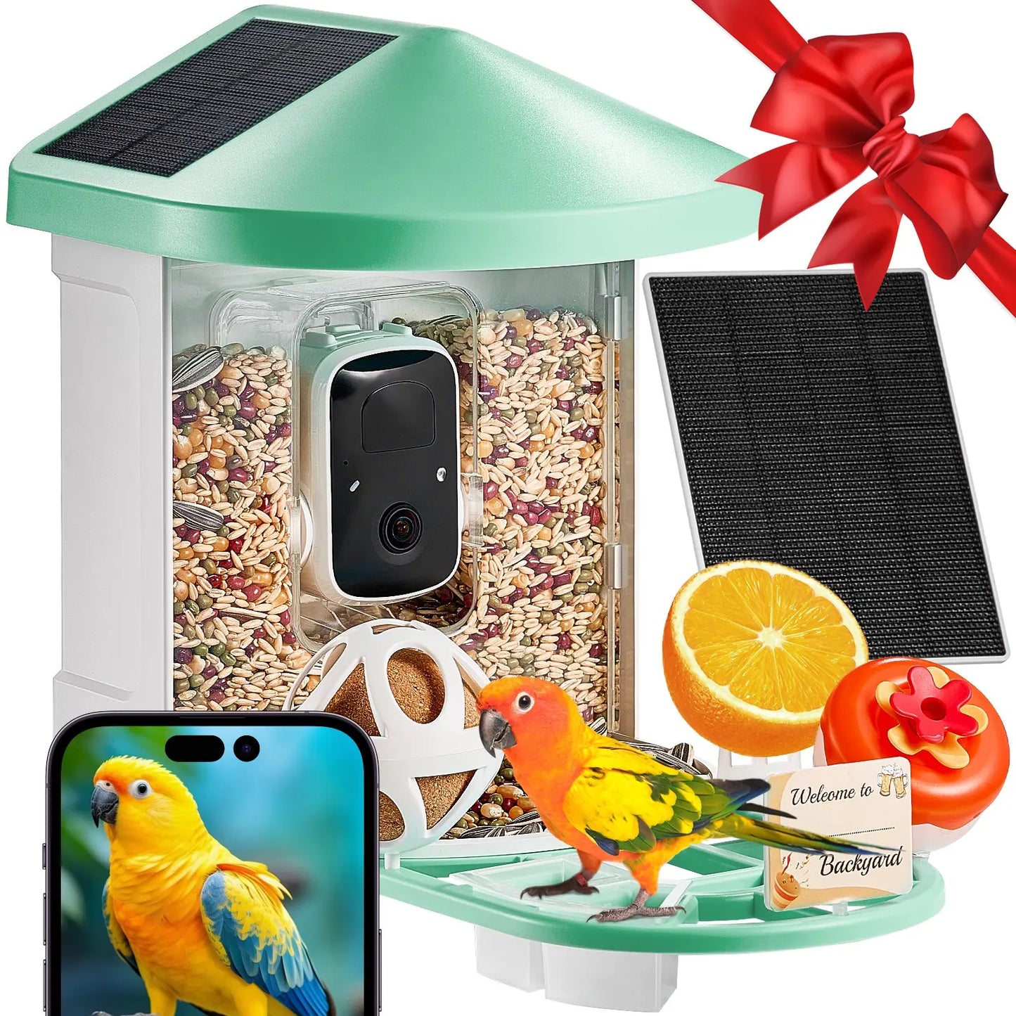 VEVOR Solar-Powered Smart Bird Feeder Camera with Live Video, AI Identification, Auto Detection, Instant Notifications, and 2K Full HD – Perfect Gift for Bird Enthusiasts