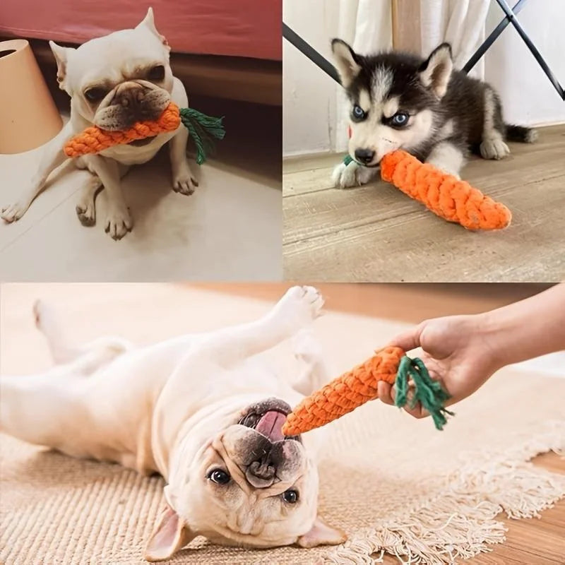Juguete con nudo para mascotas para perros y gatos, juguetes para masticar con forma de zanahoria, cuerda de algodón, juguetes para perros de interior, accesorios para perros, 1 ud.