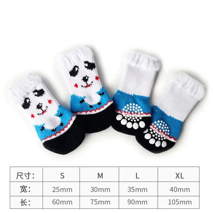 4 unids/set de lindos calcetines para perros con zapatos antideslizantes estampados para gatos y cachorros para proteger y prevenir la suciedad calcetines cálidos para mascotas