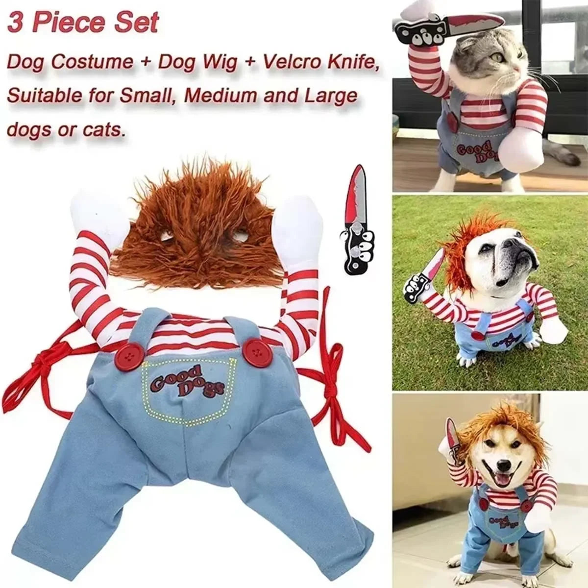 Conjunto divertido de Festival para mascotas, disfraces de Halloween para perros y gatos, novedad, ropa de Cosplay ajustable para gatos, perros medianos y grandes, Bulldog, Pug