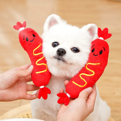 Juguete de peluche con sonido para perro, juguete para masticar para perros calientes, rechinar los dientes, juguete de peluche chirriante para cachorros, juguete interactivo para masticar resistente a mordeduras ﻿
