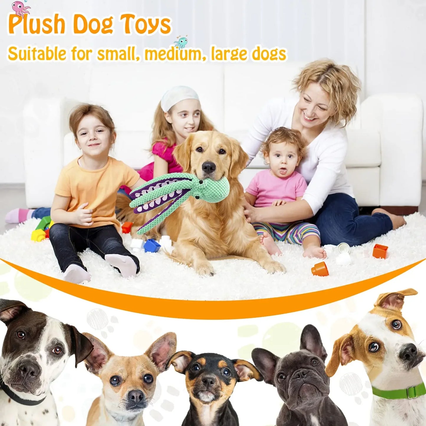 Juguete de peluche para mascotas, rompecabezas de concha de pulpo con voz para perros y gatos, juguete interactivo resistente a mordeduras para limpieza de dientes de perros, juguete para masticar, suministros para mascotas