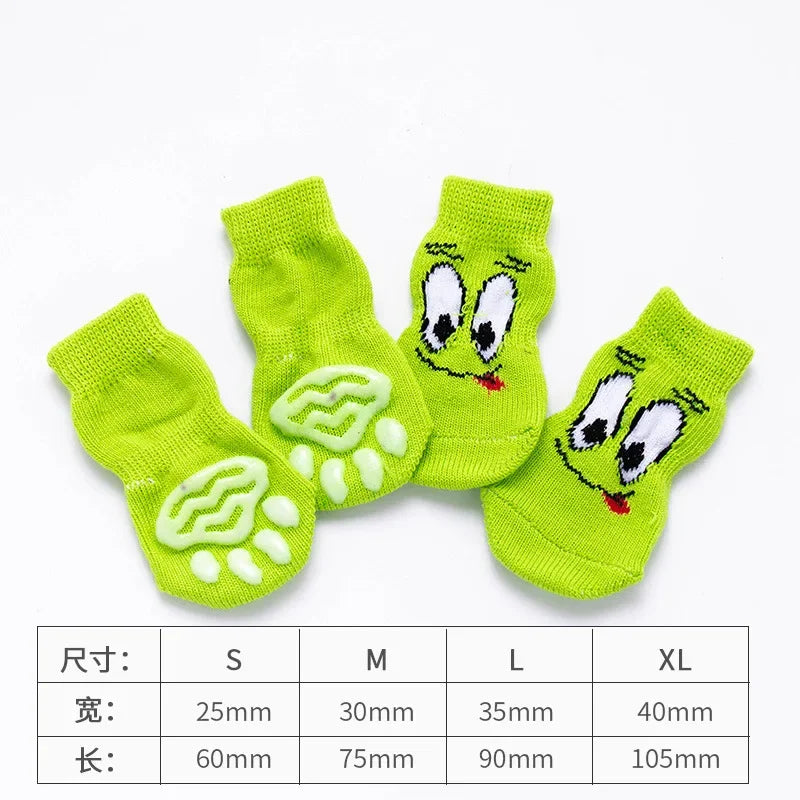 4 unids/set de lindos calcetines para perros con zapatos antideslizantes estampados para gatos y cachorros para proteger y prevenir la suciedad calcetines cálidos para mascotas
