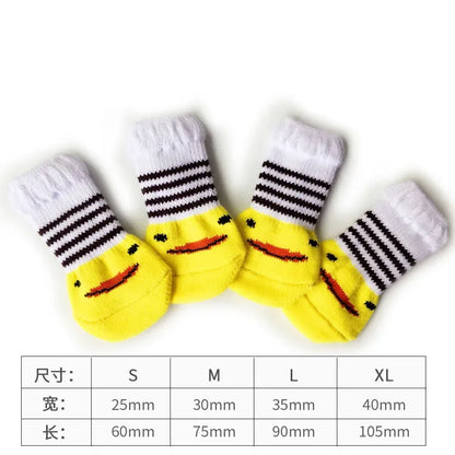 4 unids/set de lindos calcetines para perros con zapatos antideslizantes estampados para gatos y cachorros para proteger y prevenir la suciedad calcetines cálidos para mascotas