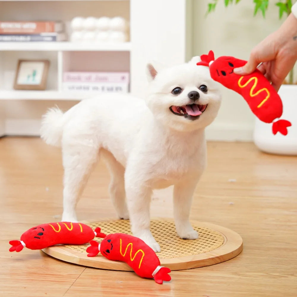 Juguete de peluche con sonido para perro, juguete para masticar para perros calientes, rechinar los dientes, juguete de peluche chirriante para cachorros, juguete interactivo para masticar resistente a mordeduras ﻿