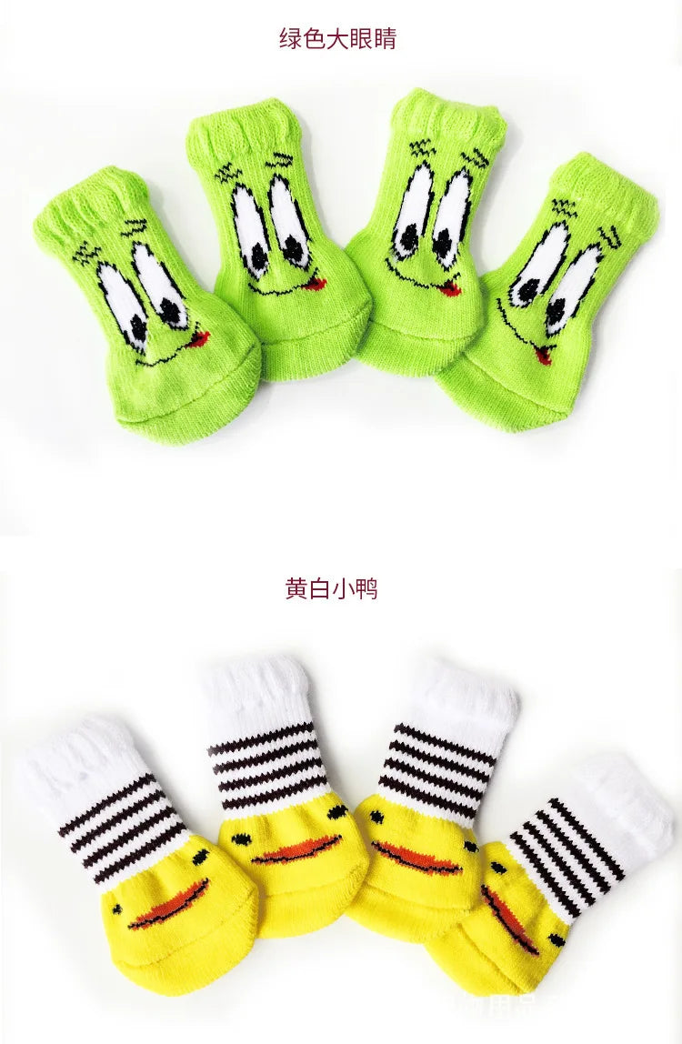 4 unids/set de lindos calcetines para perros con zapatos antideslizantes estampados para gatos y cachorros para proteger y prevenir la suciedad calcetines cálidos para mascotas