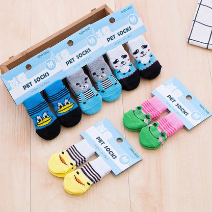 4 unids/set de lindos calcetines para perros con zapatos antideslizantes estampados para gatos y cachorros para proteger y prevenir la suciedad calcetines cálidos para mascotas