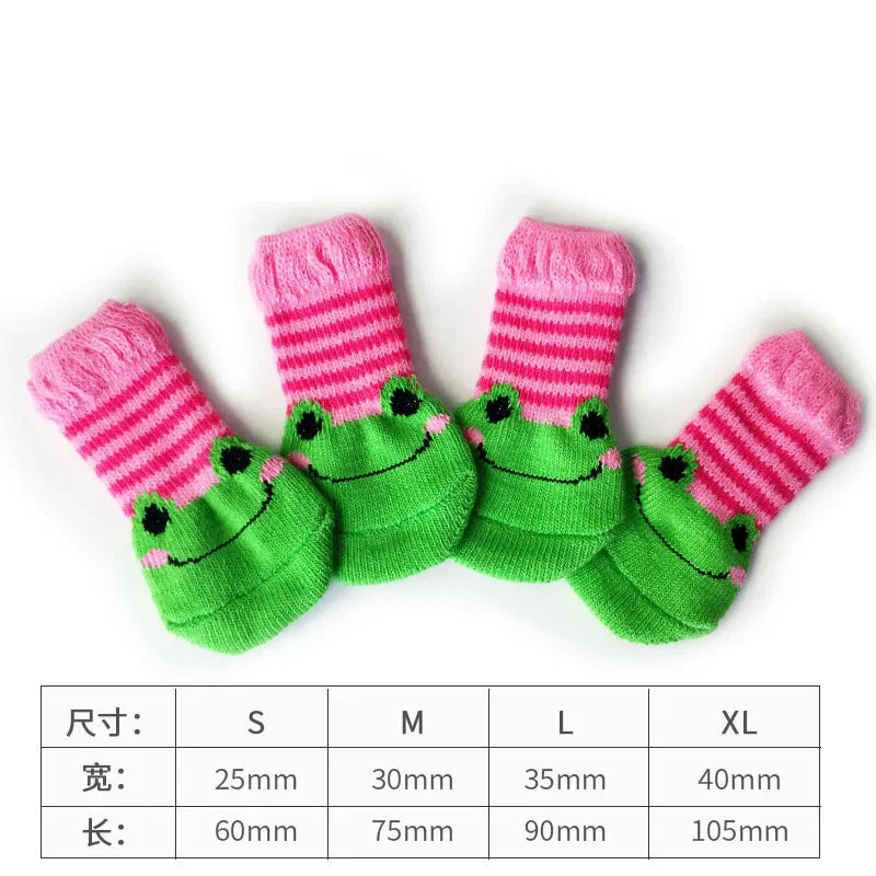 4 unids/set de lindos calcetines para perros con zapatos antideslizantes estampados para gatos y cachorros para proteger y prevenir la suciedad calcetines cálidos para mascotas