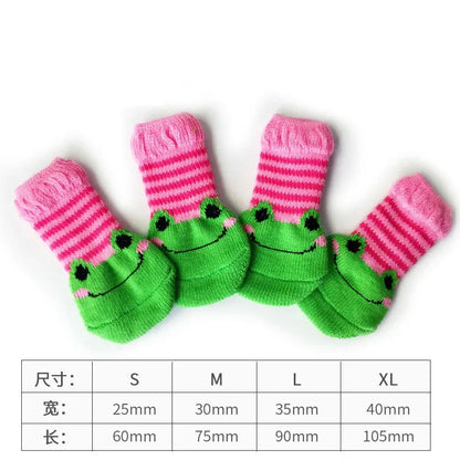 4 unids/set de lindos calcetines para perros con zapatos antideslizantes estampados para gatos y cachorros para proteger y prevenir la suciedad calcetines cálidos para mascotas