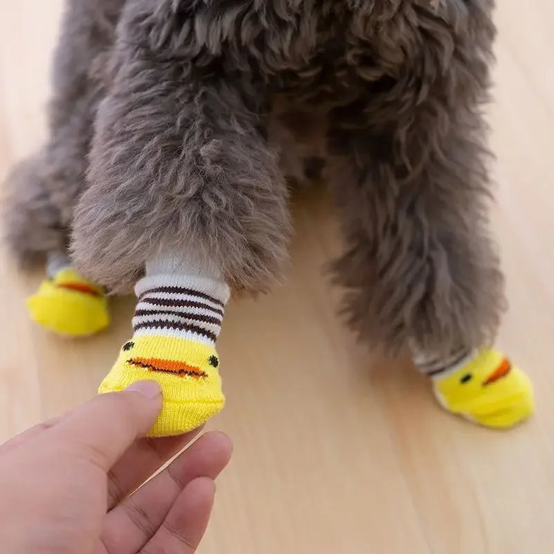 4 unids/set de lindos calcetines para perros con zapatos antideslizantes estampados para gatos y cachorros para proteger y prevenir la suciedad calcetines cálidos para mascotas