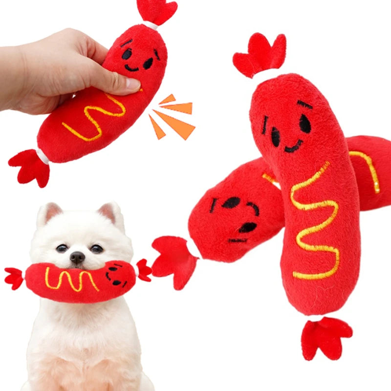 Juguete de peluche con sonido para perro, juguete para masticar para perros calientes, rechinar los dientes, juguete de peluche chirriante para cachorros, juguete interactivo para masticar resistente a mordeduras ﻿