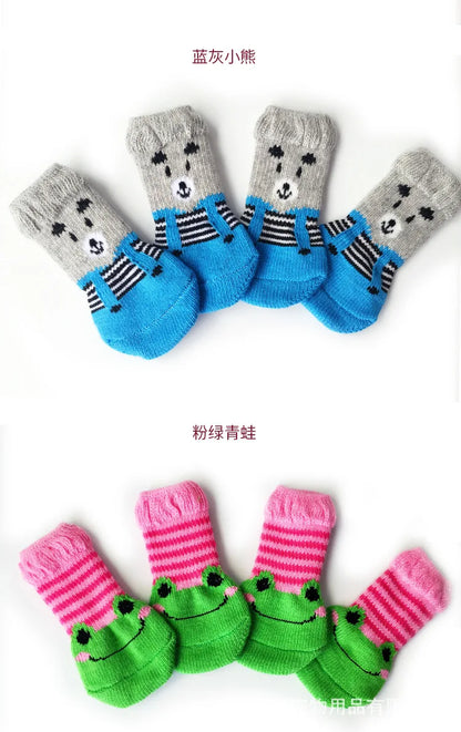 4 unids/set de lindos calcetines para perros con zapatos antideslizantes estampados para gatos y cachorros para proteger y prevenir la suciedad calcetines cálidos para mascotas