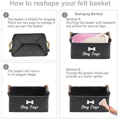 Caja de juguetes de fieltro para mascotas, caja de juguetes para perros, caja de cesta de almacenamiento: perfecta para organizar mascotas