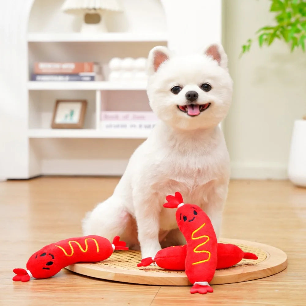 Juguete de peluche con sonido para perro, juguete para masticar para perros calientes, rechinar los dientes, juguete de peluche chirriante para cachorros, juguete interactivo para masticar resistente a mordeduras ﻿