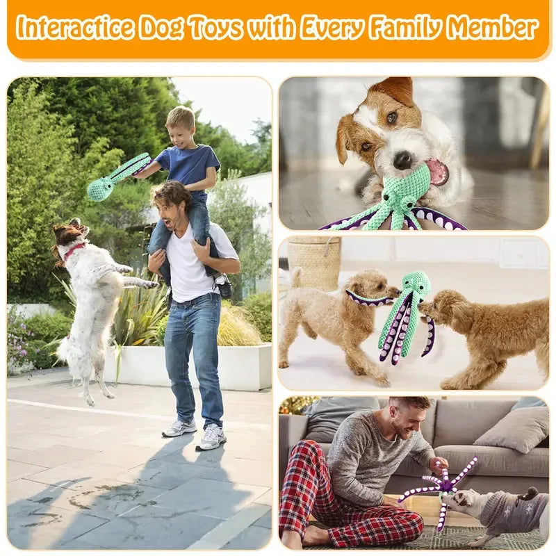 Juguete de peluche para mascotas, rompecabezas de concha de pulpo con voz para perros y gatos, juguete interactivo resistente a mordeduras para limpieza de dientes de perros, juguete para masticar, suministros para mascotas