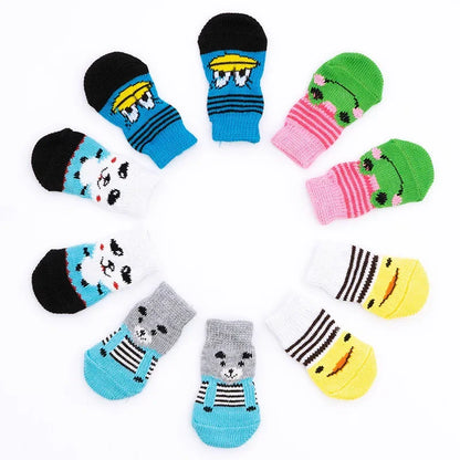 4 unids/set de lindos calcetines para perros con zapatos antideslizantes estampados para gatos y cachorros para proteger y prevenir la suciedad calcetines cálidos para mascotas