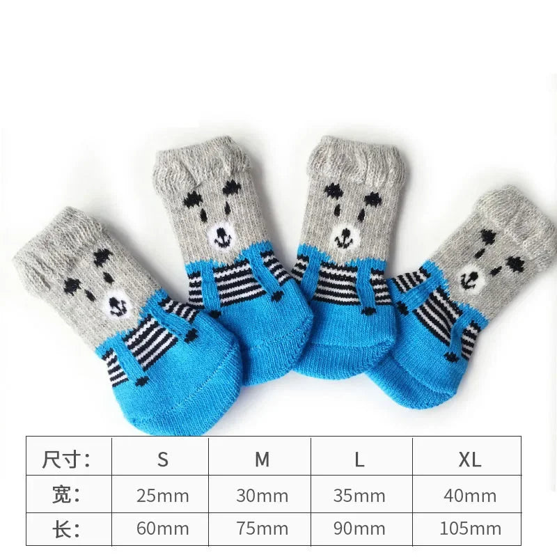 4 unids/set de lindos calcetines para perros con zapatos antideslizantes estampados para gatos y cachorros para proteger y prevenir la suciedad calcetines cálidos para mascotas