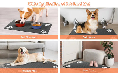Estera de alimentación para mascotas, mantel absorbente para mascotas, respaldo de goma, estera de agua de secado rápido para perros y gatos, cuenco de comida y agua con impermeable