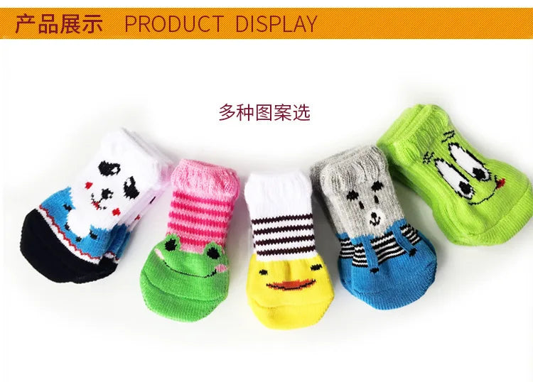 4 unids/set de lindos calcetines para perros con zapatos antideslizantes estampados para gatos y cachorros para proteger y prevenir la suciedad calcetines cálidos para mascotas