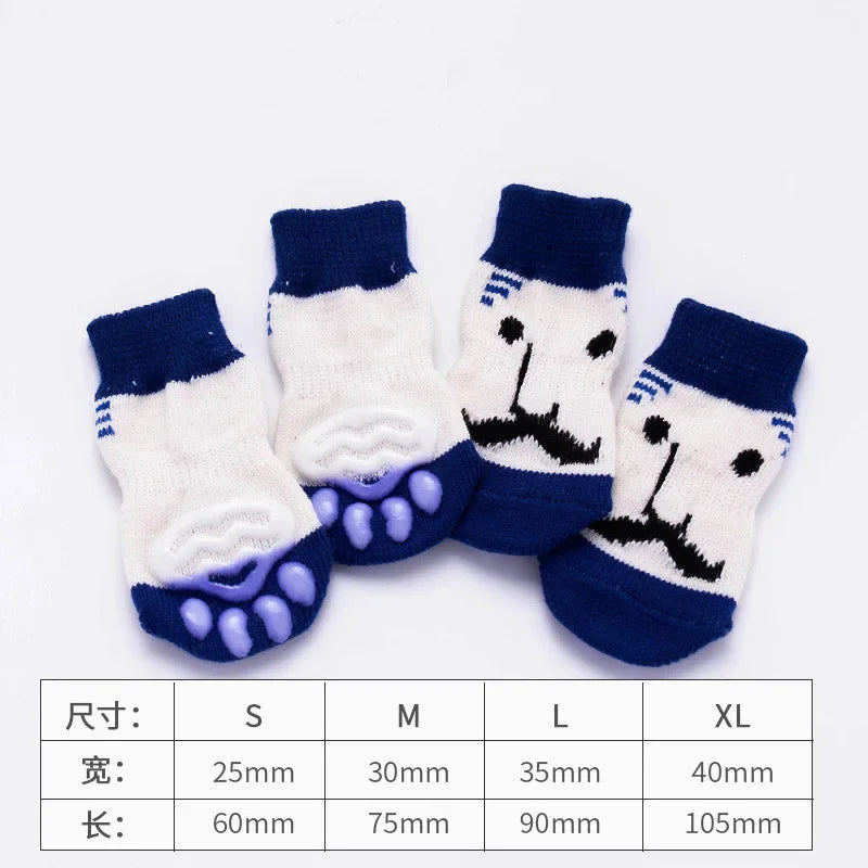 4 unids/set de lindos calcetines para perros con zapatos antideslizantes estampados para gatos y cachorros para proteger y prevenir la suciedad calcetines cálidos para mascotas