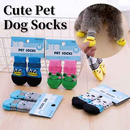4 unids/set de lindos calcetines para perros con zapatos antideslizantes estampados para gatos y cachorros para proteger y prevenir la suciedad calcetines cálidos para mascotas