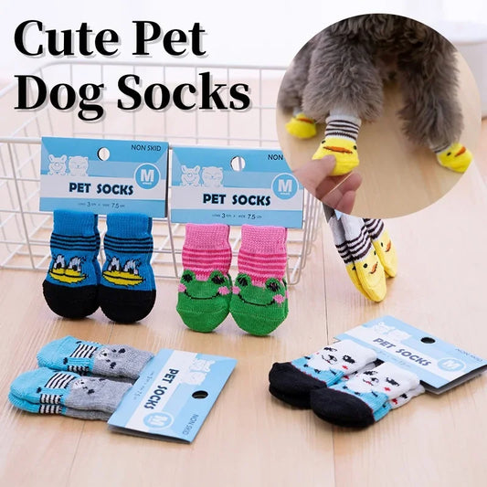 4 unids/set de lindos calcetines para perros con zapatos antideslizantes estampados para gatos y cachorros para proteger y prevenir la suciedad calcetines cálidos para mascotas