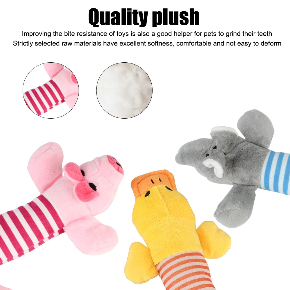 Apto para todos los mascotas, juguetes de lana para perros y gatos, muñecas populares con sonido para masticar, elefante, pato, cerdo, mascota, divertidos juguetes de peluche