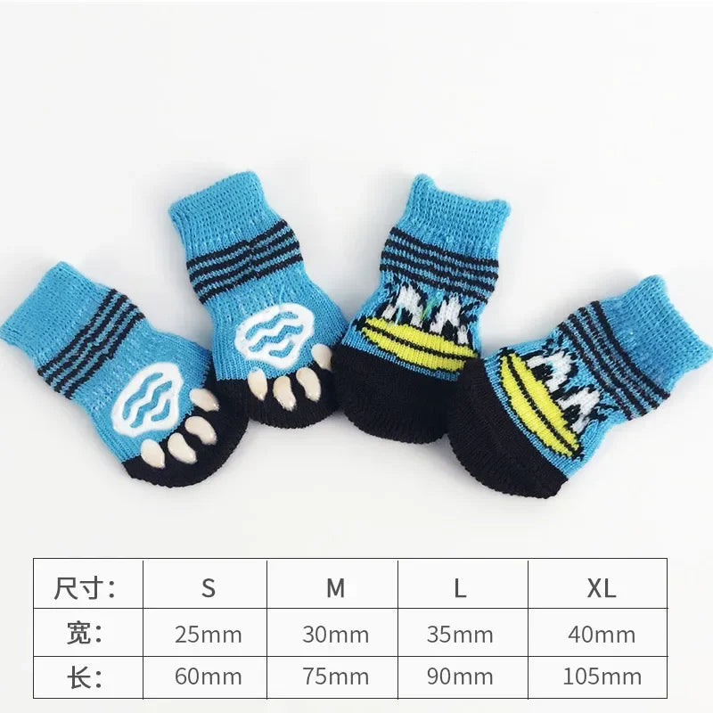 4 unids/set de lindos calcetines para perros con zapatos antideslizantes estampados para gatos y cachorros para proteger y prevenir la suciedad calcetines cálidos para mascotas