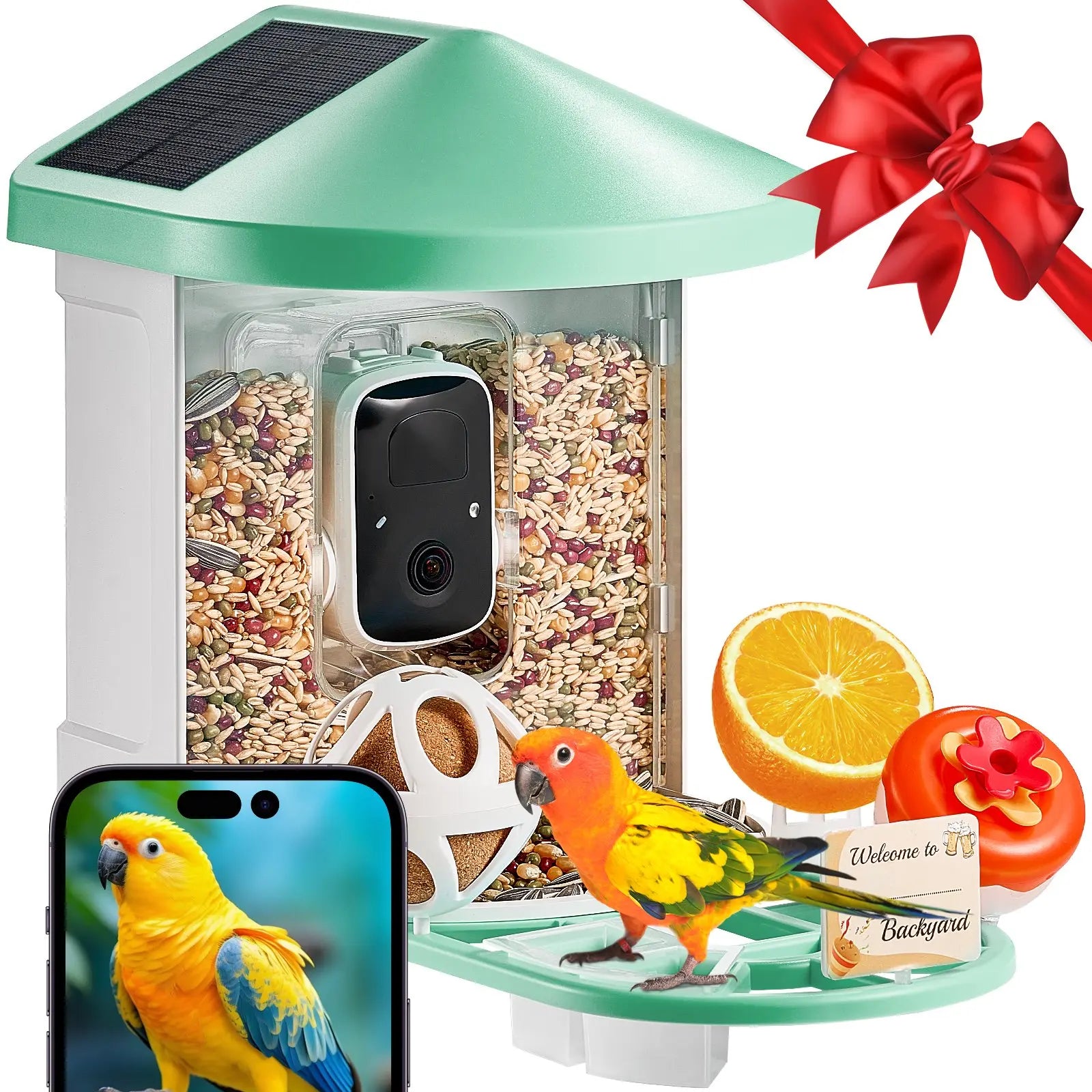 VEVOR Solar-Powered Smart Bird Feeder Camera with Live Video, AI Identification, Auto Detection, Instant Notifications, and 2K Full HD – Perfect Gift for Bird Enthusiasts