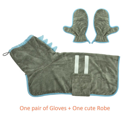 Quick-Dry Dog Bathrobe and Towel Set with Adjustable Microfiber Robe and Drying Gloves, Perfect for Cold Weather and Beach Swimming Grooming Supplies