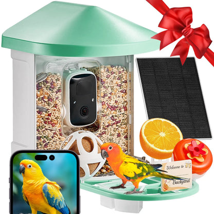 VEVOR Solar-Powered Smart Bird Feeder Camera with Live Video, AI Identification, Auto Detection, Instant Notifications, and 2K Full HD – Perfect Gift for Bird Enthusiasts