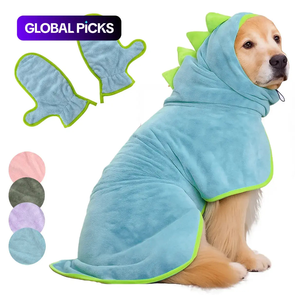Quick-Dry Dog Bathrobe and Towel Set with Adjustable Microfiber Robe and Drying Gloves, Perfect for Cold Weather and Beach Swimming Grooming Supplies