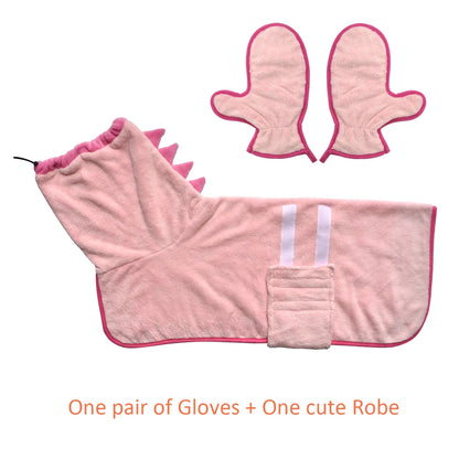 Quick-Dry Dog Bathrobe and Towel Set with Adjustable Microfiber Robe and Drying Gloves, Perfect for Cold Weather and Beach Swimming Grooming Supplies