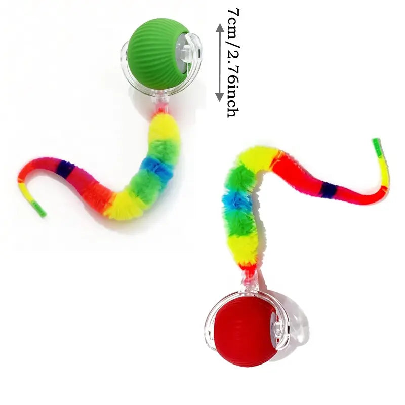 Automatic Rolling Silicone Pet Toy with Smart Obstacle Avoidance and Colorful Plush Tail for Cats and Dogs