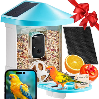 VEVOR Solar-Powered Smart Bird Feeder Camera with Live Video, AI Identification, Auto Detection, Instant Notifications, and 2K Full HD – Perfect Gift for Bird Enthusiasts